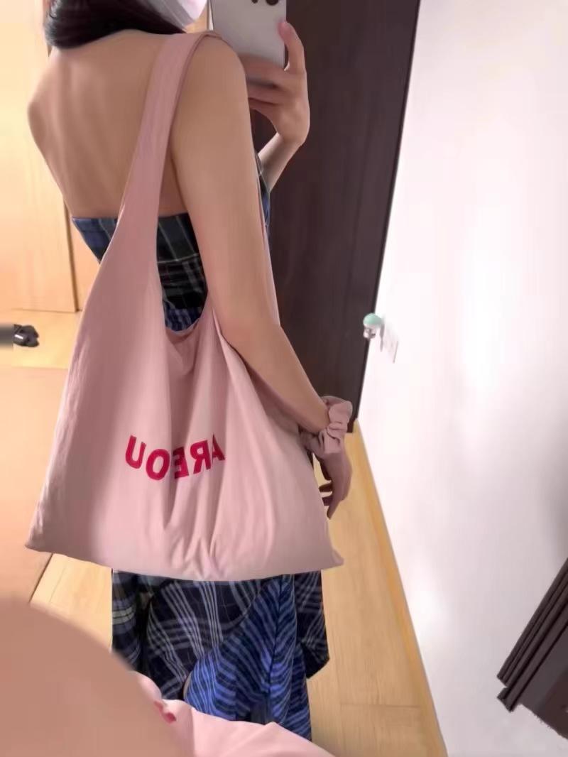 

Летняя кремовая холщовая сумка~ Универсальная контрастная цветная сумка-шоппер в тонком корейском стиле, женская сумка розовый