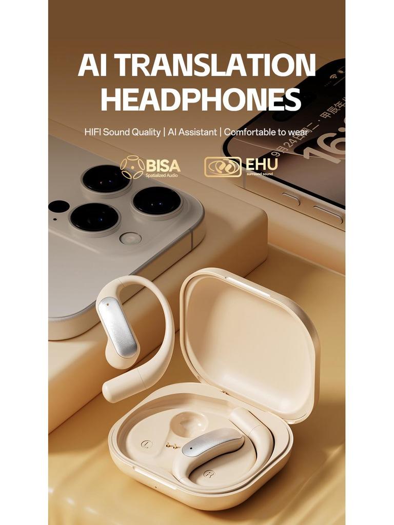 2025 AI Translation Wireless Bluetooth Earbuds with Ear-Hook, Noise Reduction, Long Battery Life, Comfortable for Extended Wear