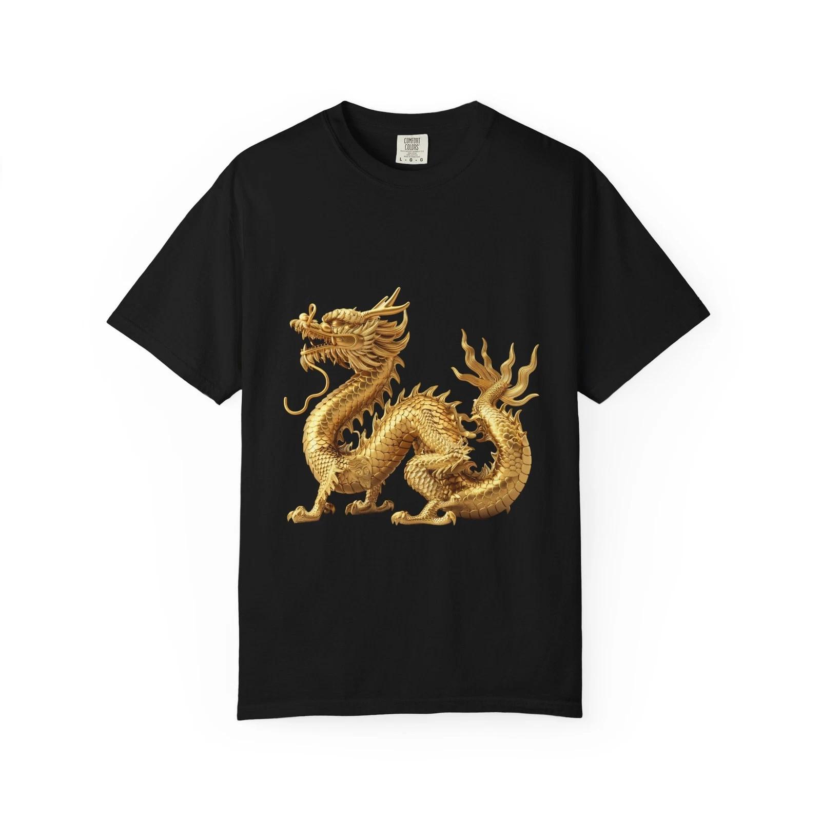 Золотая футболка с китайским драконом Восточное мифическое существо Удача и Фортуна XL