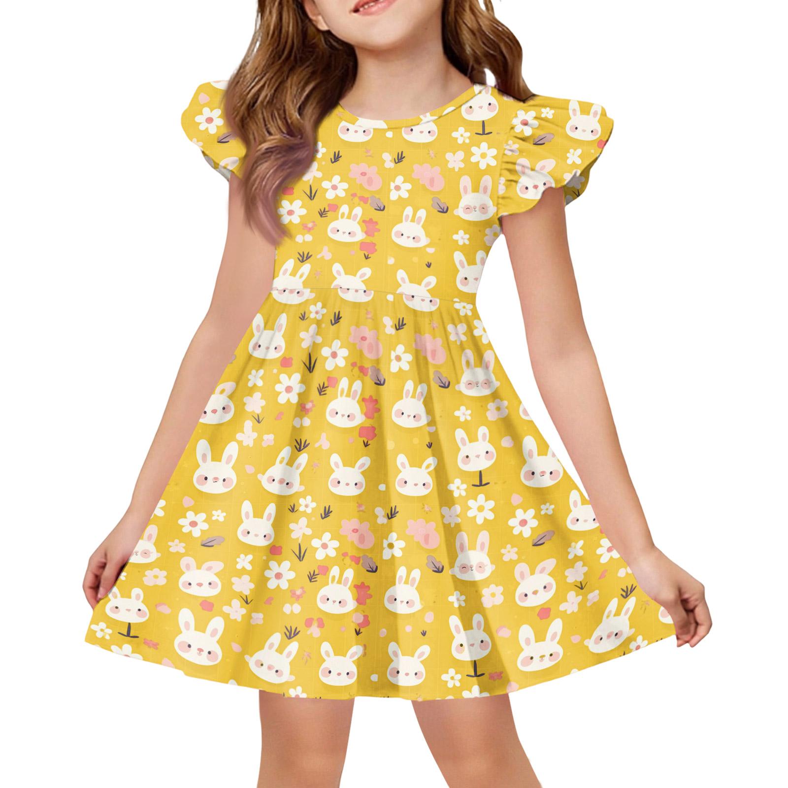 

Girls Summer Princess Dress - A-Line T-Shirt Dress Easter Day 160 жовтий