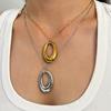 1Pc Chunky Hollow Oval Pendant Necklace Smooth Polished Metal Simple Minimalist Daily Stackable Neck Ornament Gold Silver Tone