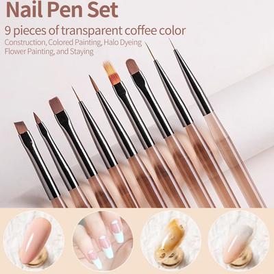 9PCS UV Gel DIY Painting Pen Nail Brush Liner Manicure Acrylic Drawing Brush for Nail Art Design Nails Tip Display Painting Tool
