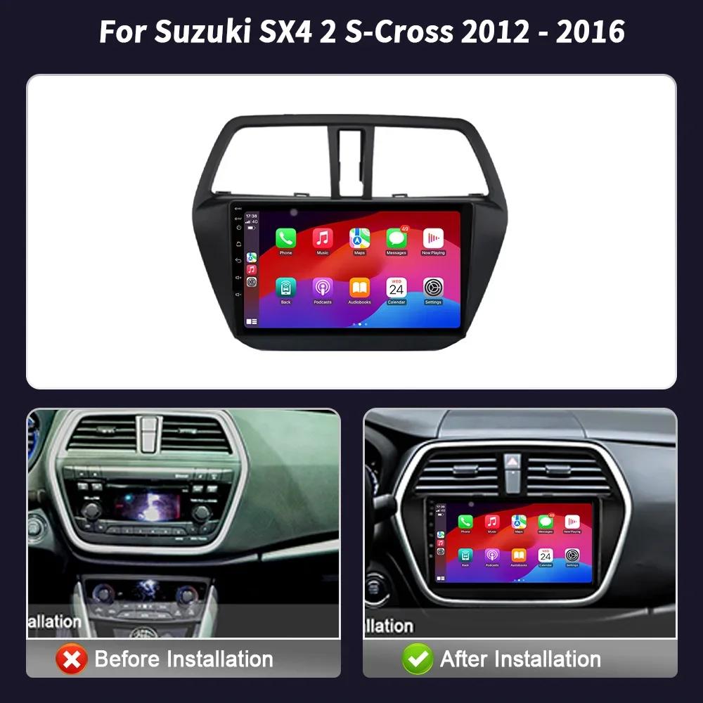 Car Radio Multimedia Player Navigation Wireless CarPlay Android 14 For Suzuki SX4 2 S-Cross 2012-2016 Head Unit Screen Stereo