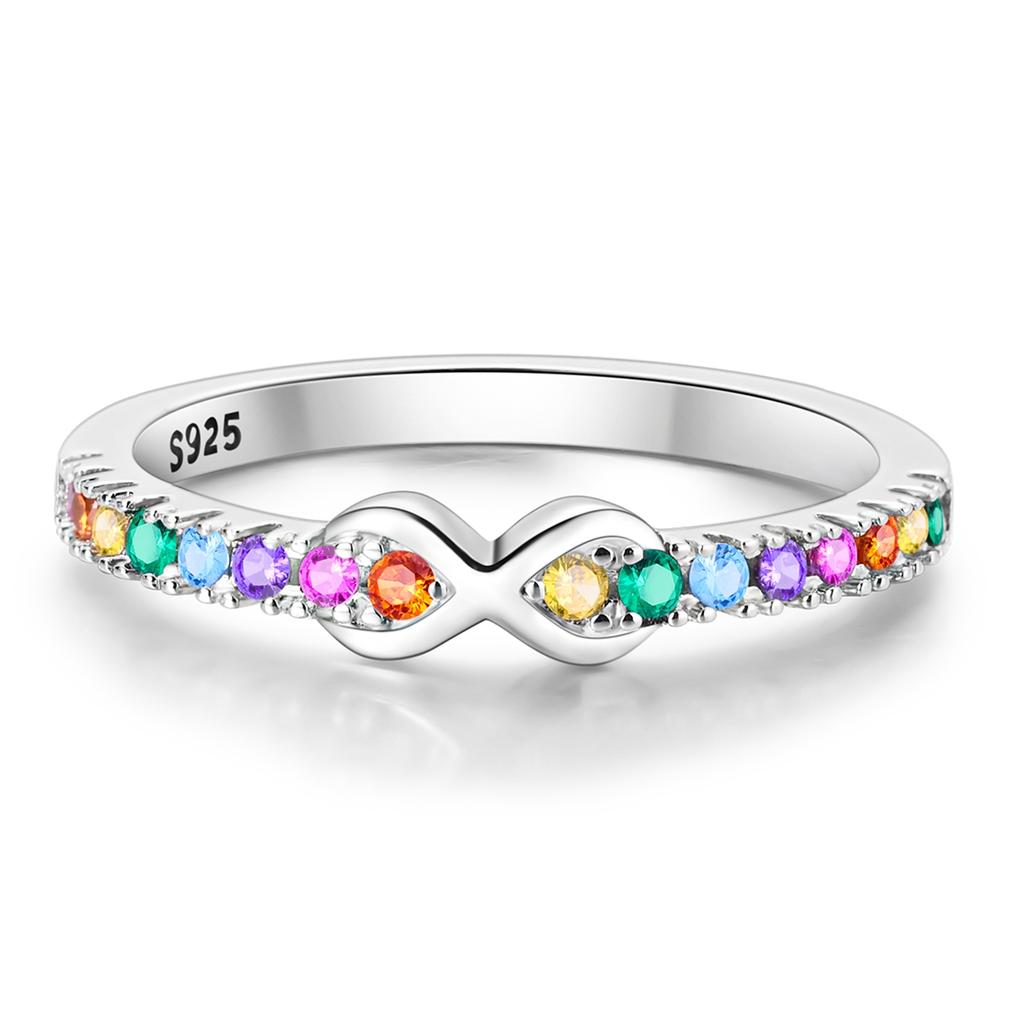 Orstarry S925 Silver Rainbow Colored Infinite Closed Ring For Women Finger Ring Personality Jewelry Party Trendy Gifts