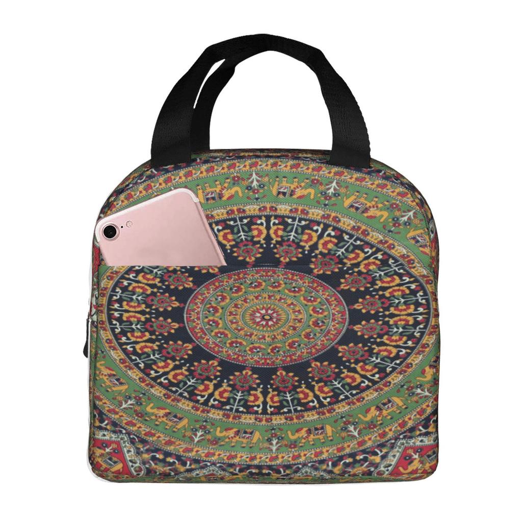 Mandala Pattern Print Lunch Bag Women Portable Cooler Thermal Insulated Lunch Box for Kids School Multifunction Food Bento Box