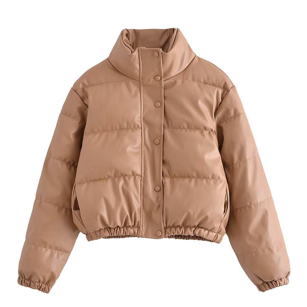 2023 Winter Women's Shiny Short Imitation Leather Cotton Jacket