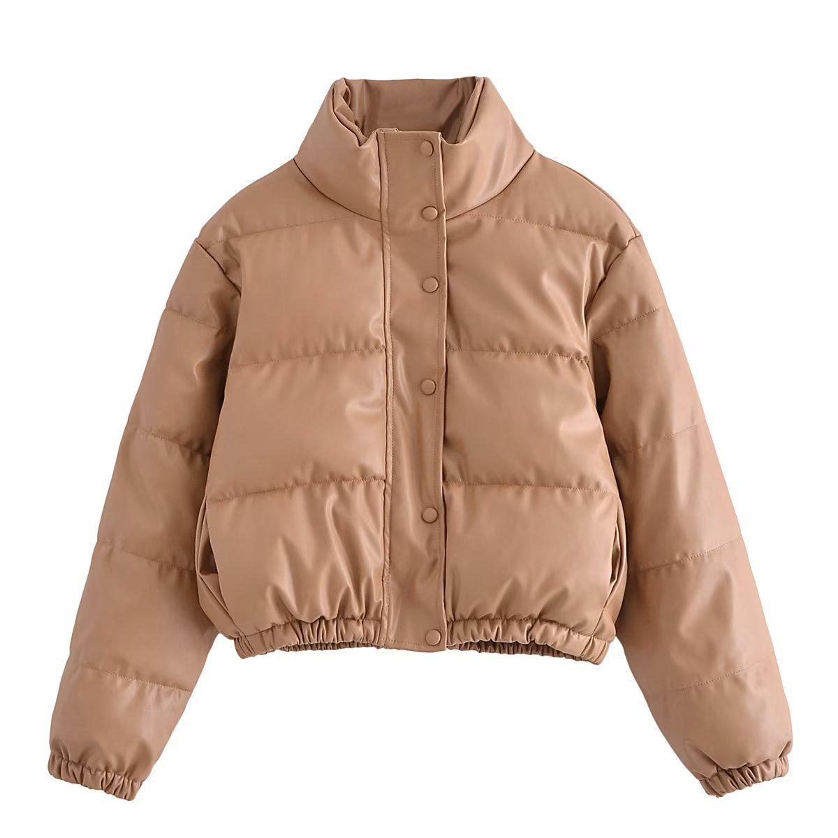 

Зимняя женская блестящая короткая куртка из искусственной кожи и хлопка 2023 года Small