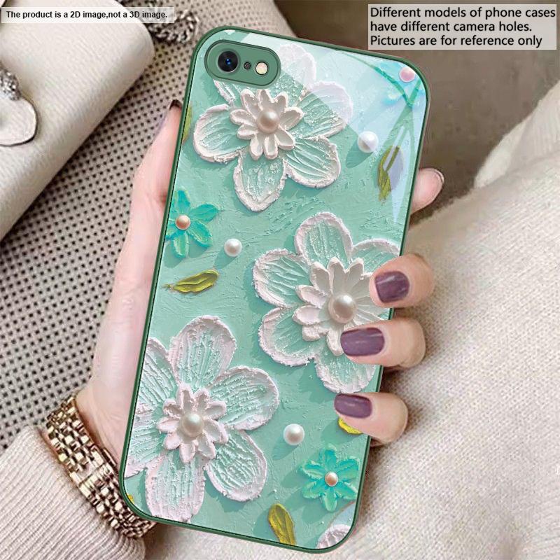 Kremas ryžiai balti žiedlapiai Skirta iPhone 17 Air 16 E 15 14 13 Plus 12 mini 17 Pro Max 11Pro XR Xs 16E 7 8 11 Grūdintas stiklas telefono dėklas