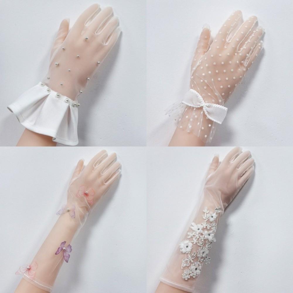 1Pairs Breathable Wedding Bridal Gloves Mesh Tulle Gloves New Bridal Gown Mittens  Party Dress