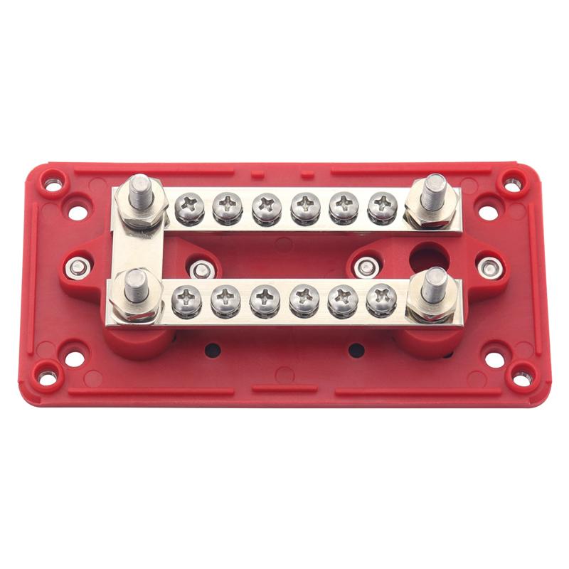 100A Bus Bar Heavy Duty Power Distribution Block Busbar Box Module With 12XM4 M6 Terminal Studs For Car RV Boat Red Replacement