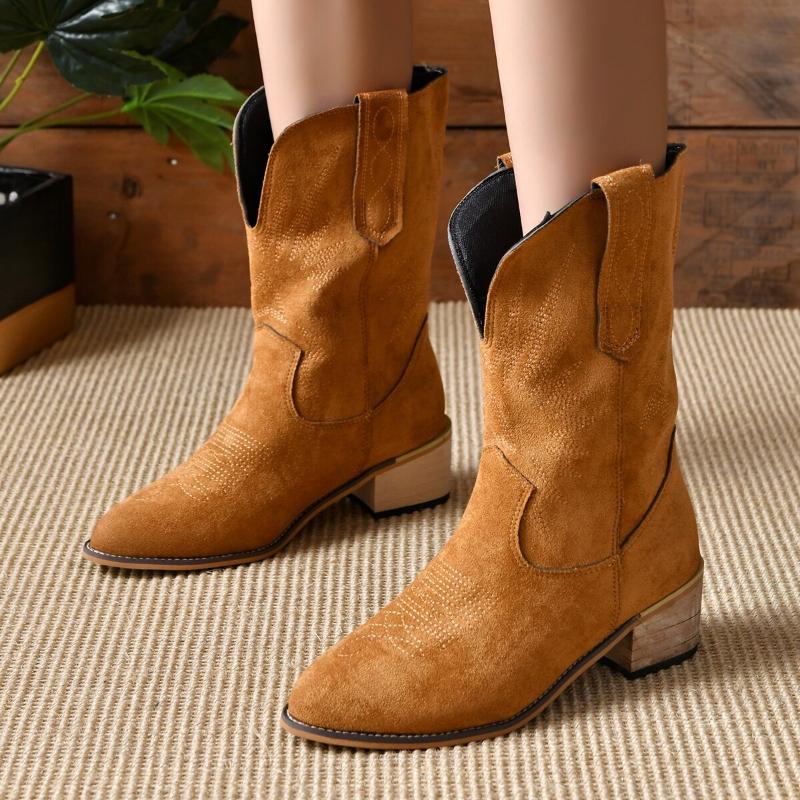 Women's Boots 2026 High Quality Shoes Female Modern Party Boots Autumn Suede Pointy Toe Chunky Heel Lady Ankle Boots Botas Mujer