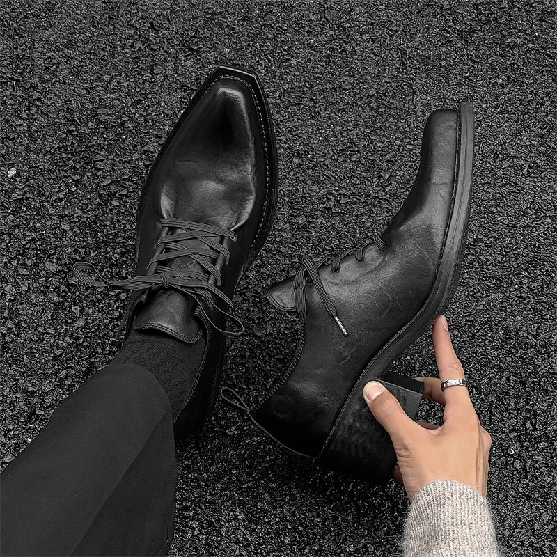 British Style Men's Leather Shoes 2025 Trend Lace-up Comfortable Business Men's Loafers High Heels Men Shoes Plus Size 38-46