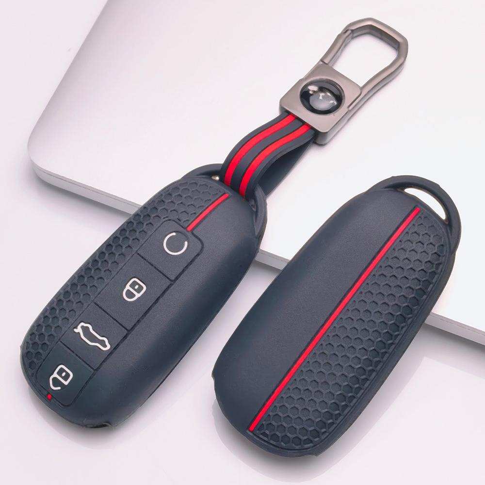Soft Silicone Remote Key Case for Chery Tiggo 7 Pro Arrizo 8 OMODA 5 Jetour Traveler with Keychain Honeycomb Texture Racing Stripe Key Fob Protector
