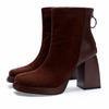 Temperament square head high heels Martin boots women's autumn and winter British wind waterproof table not tired feet thick heel short boots