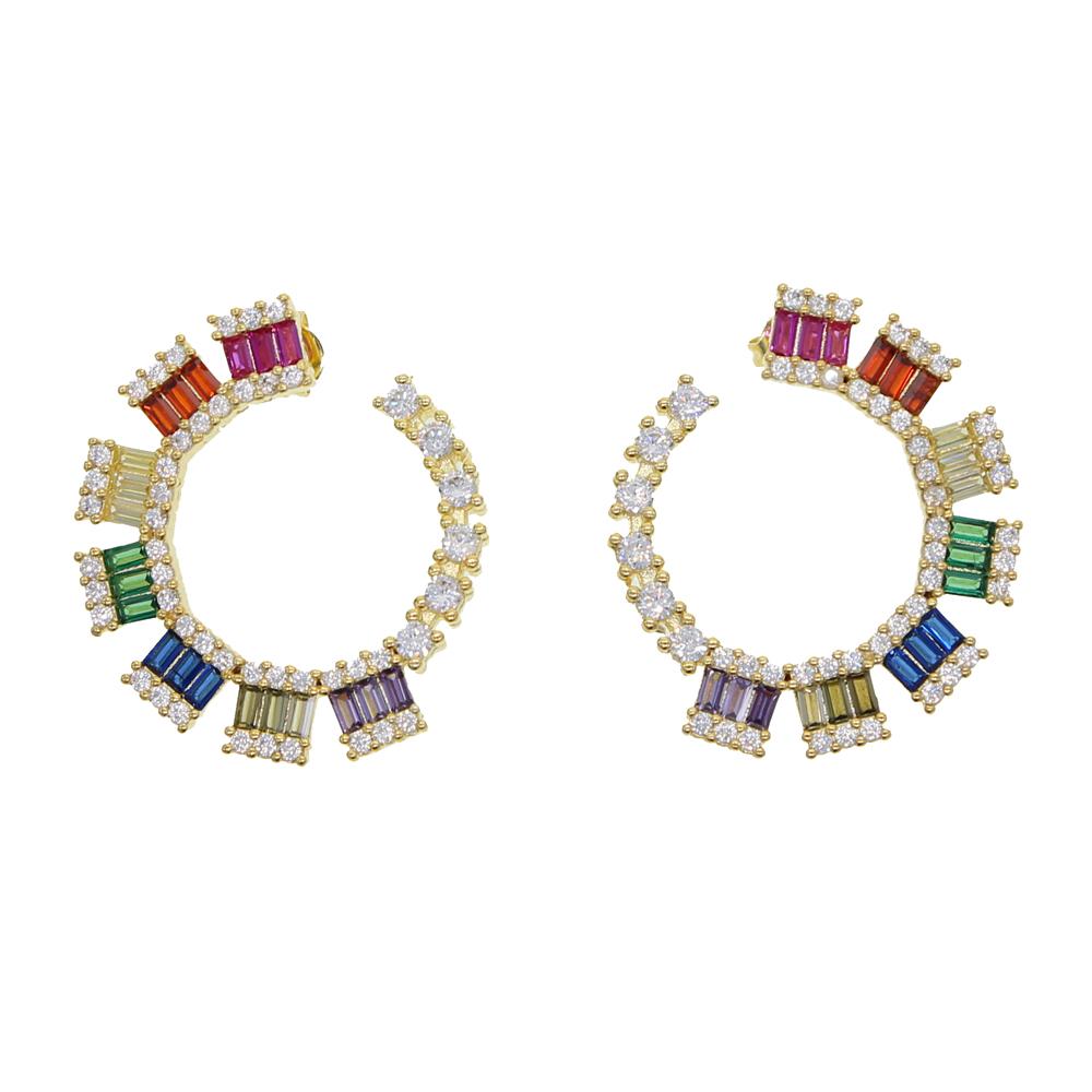Promotion Big C Moon Type Colorful CZ Jewelry Geometric Round Circle Hoop Gorgeous Rainbow CZ Earring for Women