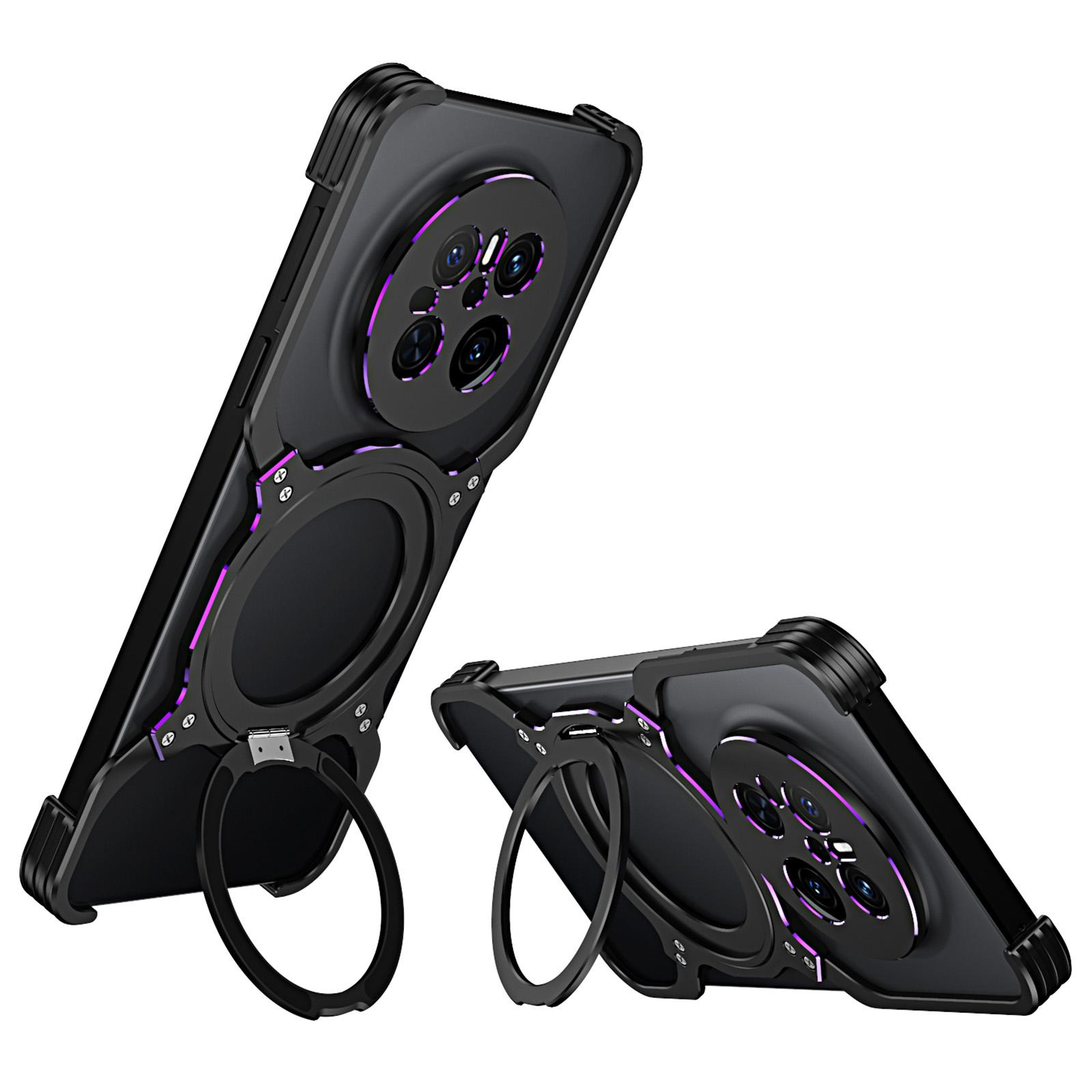 

For Huawei Mate 70 Kickstand Case Metal Bumper Magnetic Phone Cover Black/Purple