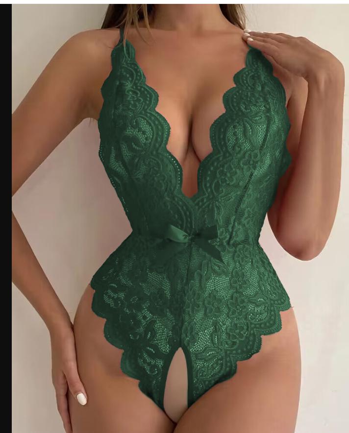 Sultry Spring/Summer Lace Halter Backless Bodysuit