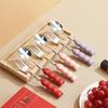 6pcs Fork and Spoon Set Heart-shaped Ceramic Stainless Steel Fork Spoon High Temperature Underglaze Color INS Style Craft Spoon