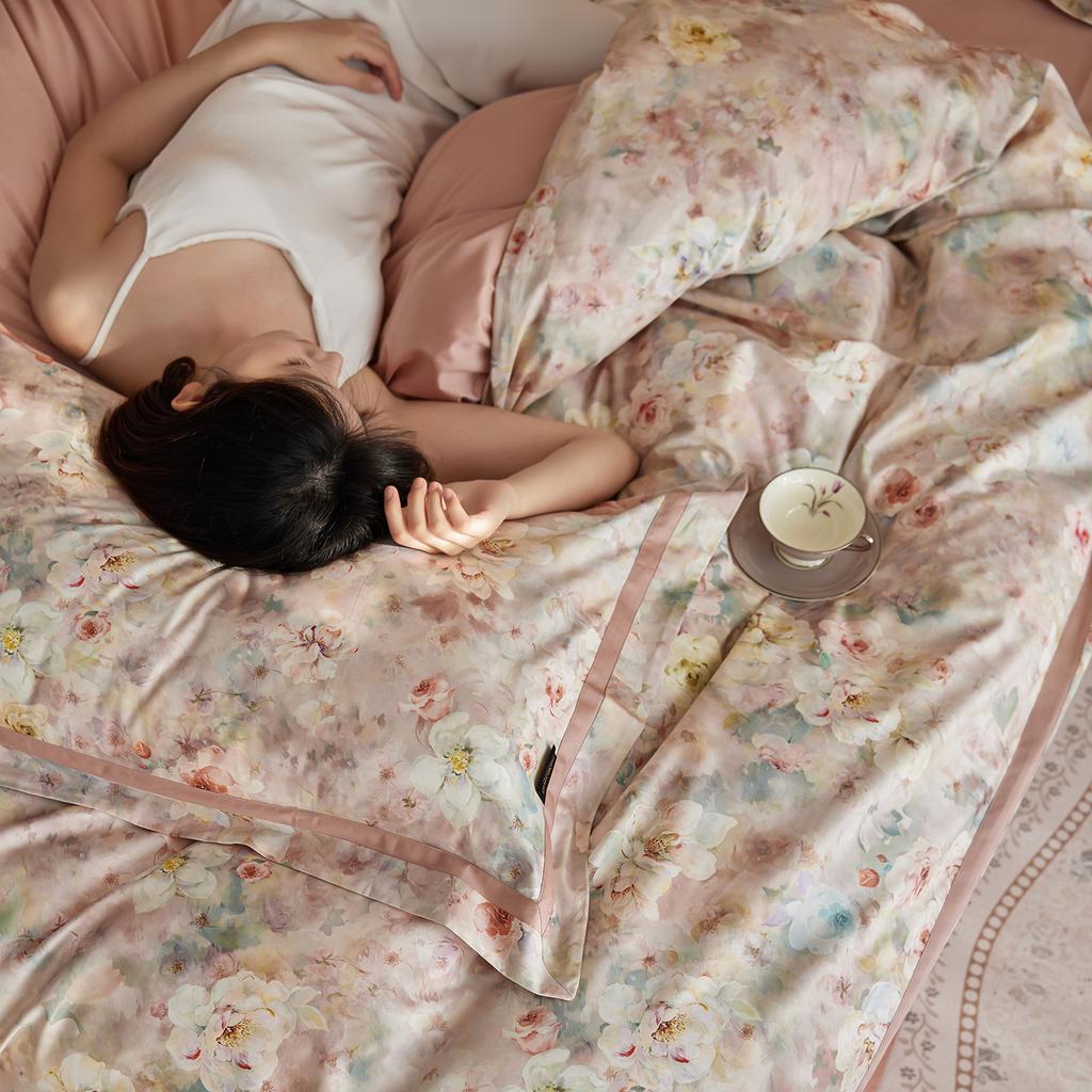 Light Luxury Class A 100S Long-Staple Cotton Satin Flower Digital Printing Four-Piece Set Bed Sheet Quilt Cover Bedding