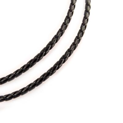 [R4038] - Black 'Leather' Braided Steel Cord - 45 Cm 4 Mm