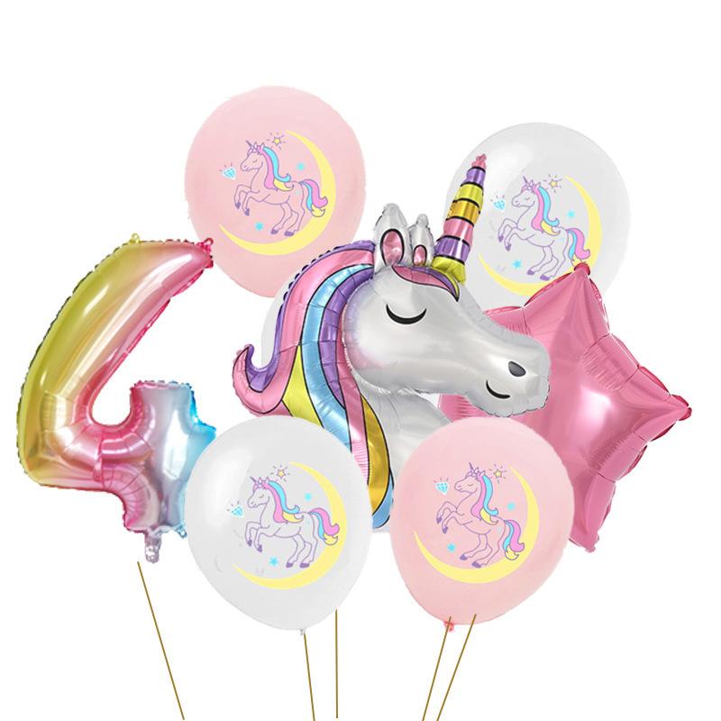 Rainbow Unicorn Birthday Party Balloon Set Girls 1 Year Unicorn Happy Birthday Decoration Supplies Baby Shower Foil Balloons