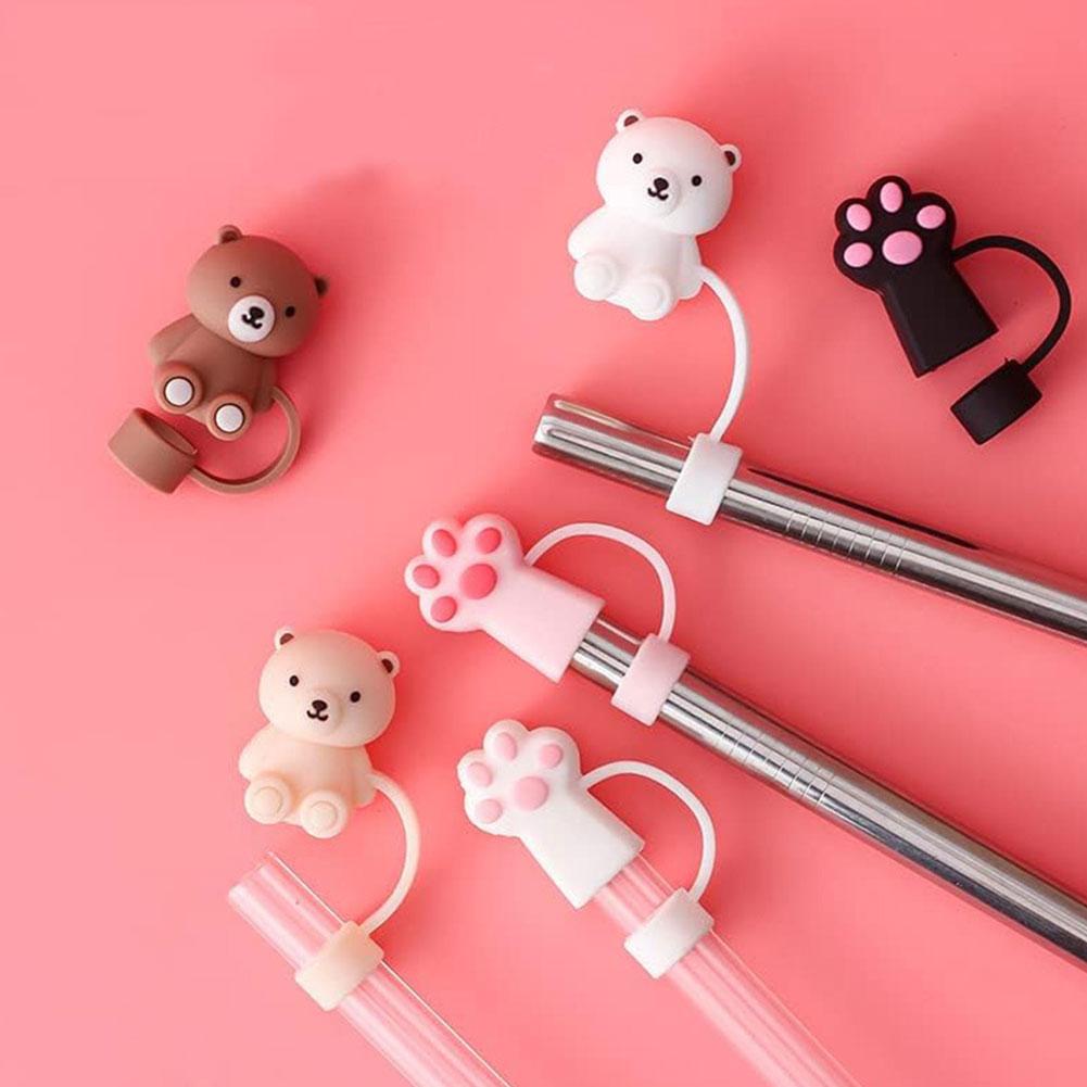 10mm Kryt na brčko 1/3ks Pro hrnek Stanley Roztomilý kryt s medvídkem Zátka Silikonový prach 2024 Brčko Medvěd Str Q8J7