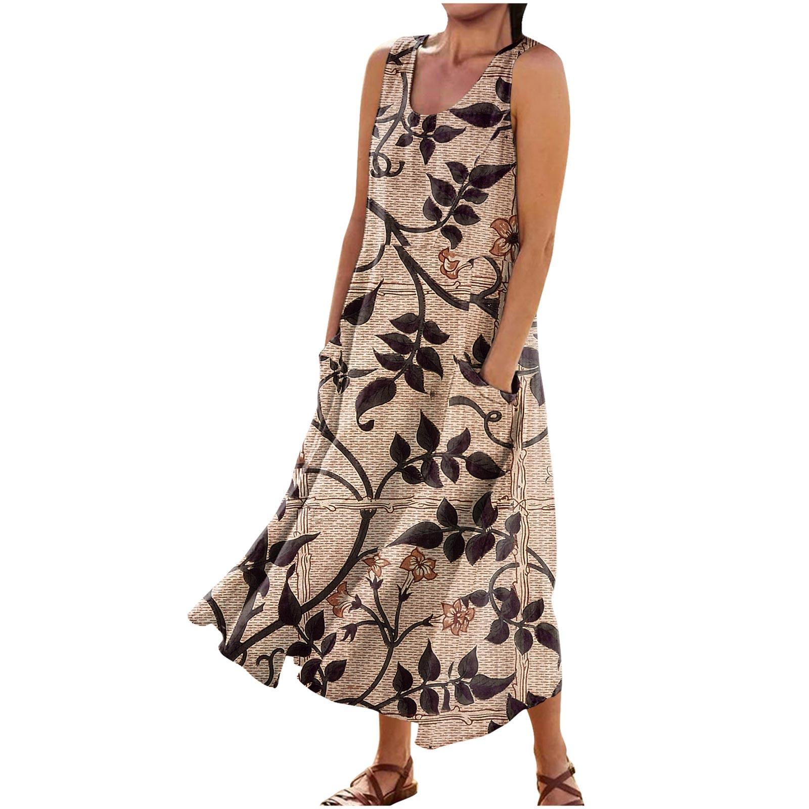 

Женское летнее повседневное модное платье без рукавов с круглым вырезом и карманом в стиле ретро XL розовый