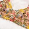 Vibrant Floral Embroidery Underwire Thong Thigh Straps Lingerie Set