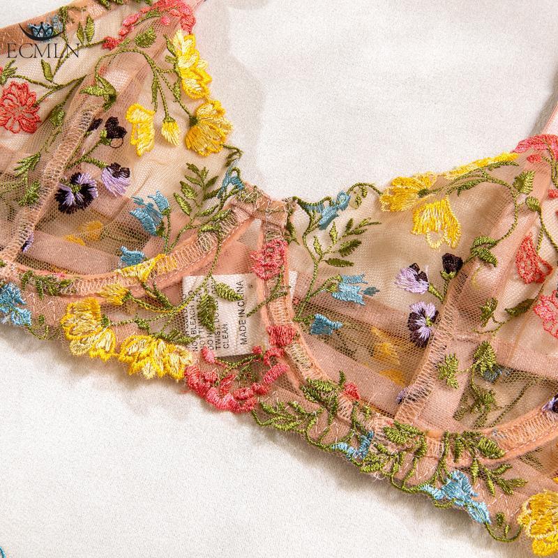 Vibrant Floral Embroidery Underwire Thong Thigh Straps Lingerie Set