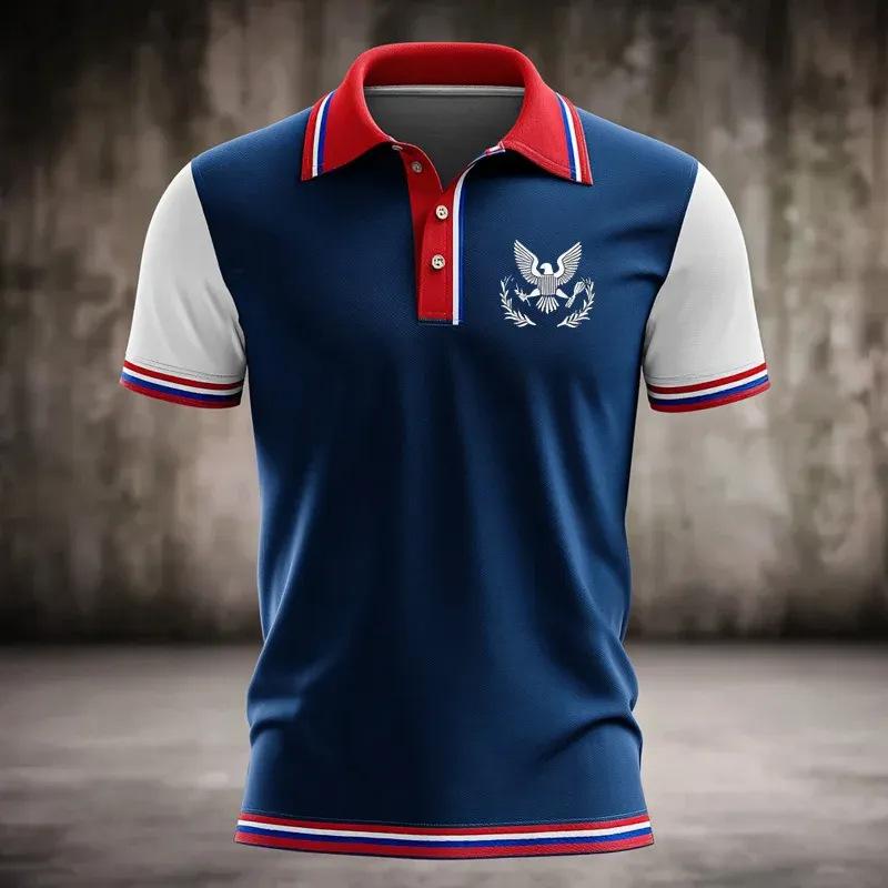 2026 New Men's American Flag 3D Printed Polo Shirt Summer Casual Short Sleeve Lapel Business Sports Top