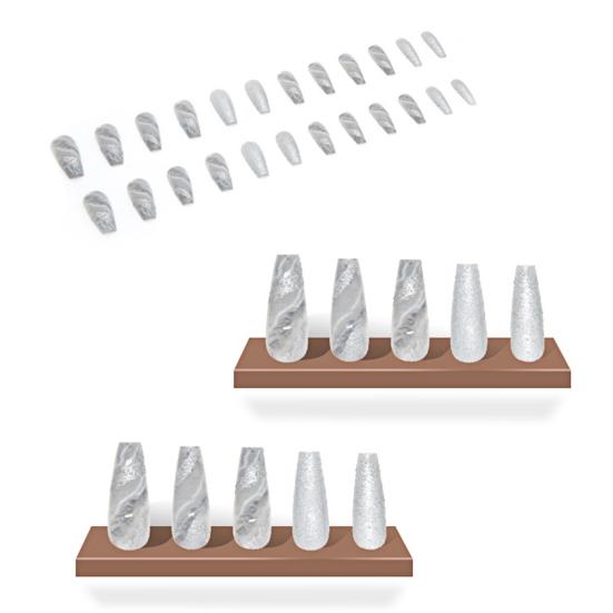 1 Set Long Fake Nails Shiny Visual Effect Non-Irritating Harmless Removable Marble Pattern Decorative Plastic Full Cover Press on Fake Nails Manicure