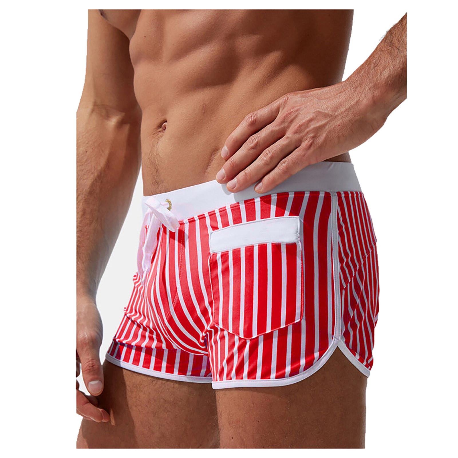 

Чоловічі пляжні штани з подвійними бретельками, плавки з вертикальною смужкою і зав’язкою M червоний
