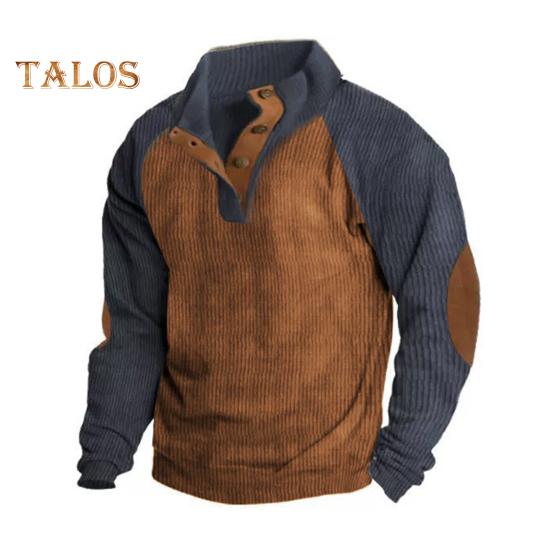 Spring Autumn Men Sweatshirt Colorblock Patchwork Retro Style Half-open Stand-up Collar Top Plus Size Loose Long Sleeves Top Daily Life Office