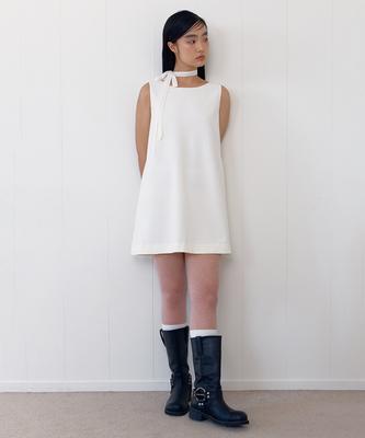 Selliteiljeu Boat Neck Flared Mini Dress_Ivory
