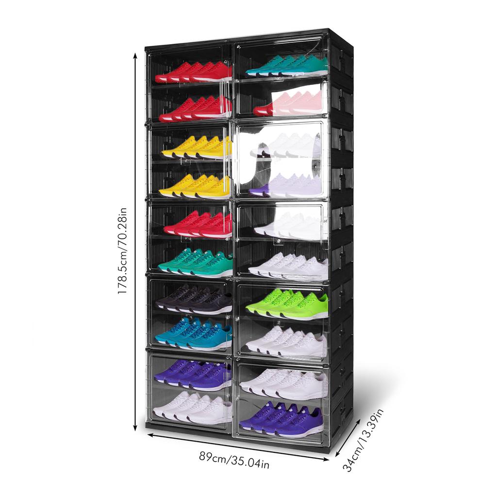 10 Tiers Foldable Shoe Rack Organizer with Magnetic Clear Door Collapsible Shoe Cabinet Plastic Shoe Storage Box for Living Room
