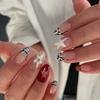 1 Set Women Press on Nails Almond French Tip Stick-on Long Fake Nails Full Cover Glue on False Nails DIY Manicure