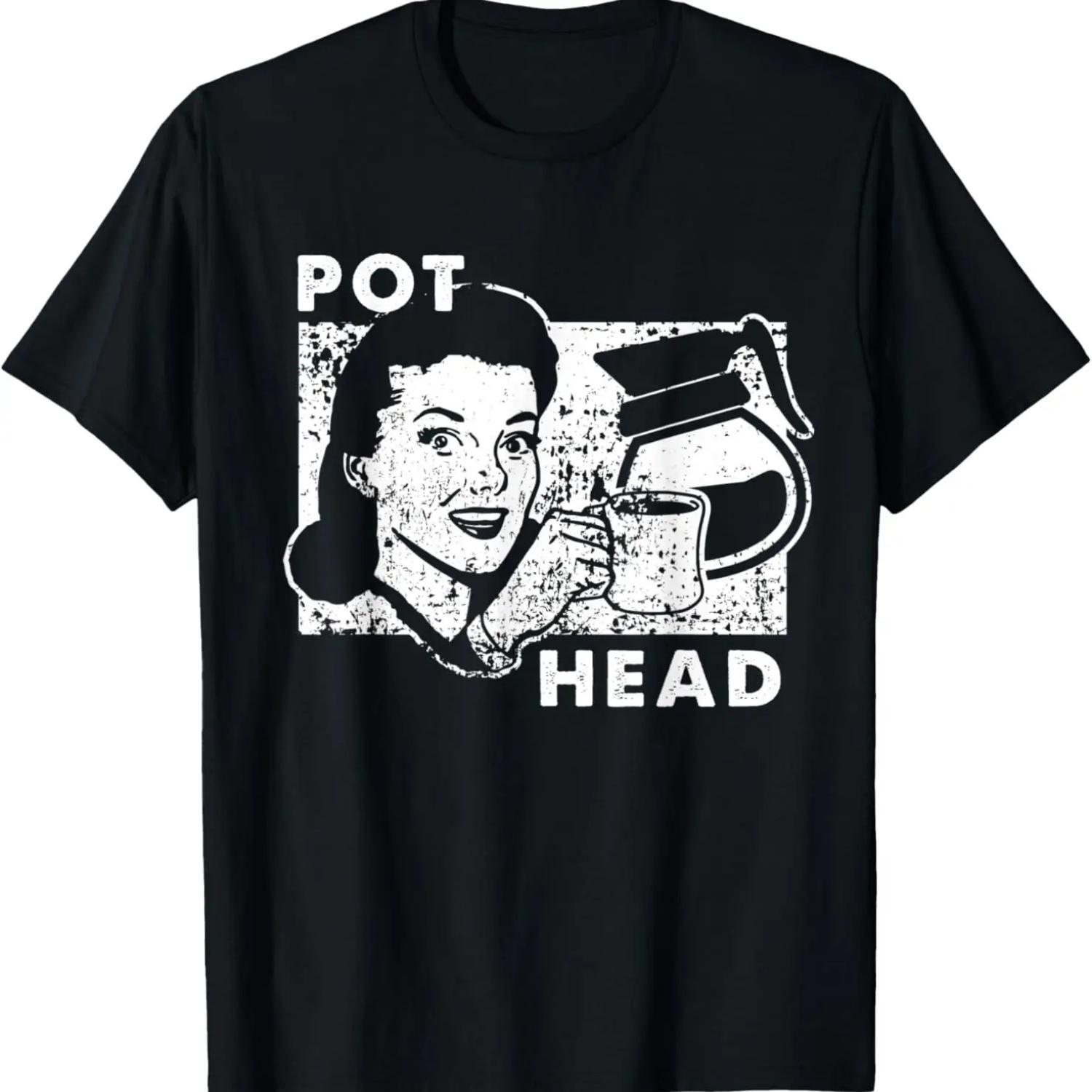 Pot Head Funny Sarcastic Coffee Tee Vintage Distressed T-Shirt S чёрный