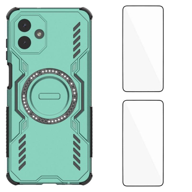 For Samsung Galaxy A07 4G Magnetic Case WANLONFENG DJ Series PC TPU Phone Cover with 2Pcs Tempered Glass Film