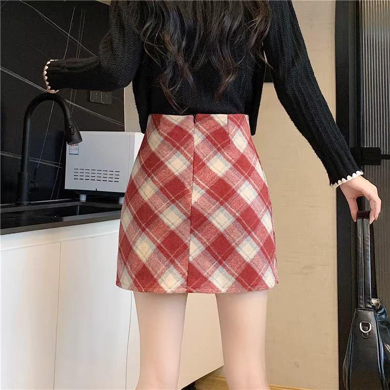 Wool Plaid High-Waisted A-Line Mini Skirt - Retro Academy Style for Autumn/Winter