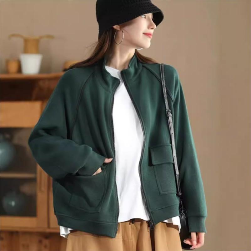 Johnature Fashion Zipper Long Sleeves Casual Loose Personality Coat Woman Autumn Niche Turn Down Collar Vintage Coat
