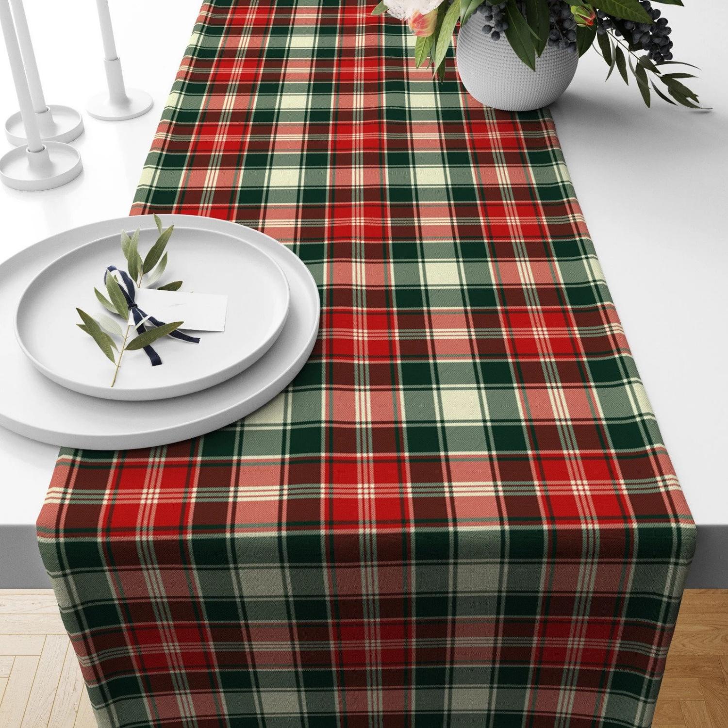 

Tartan & Plaid Pattern Christmas Table Runner, Red Green Scottish Style Design Runner, Winter Tablecloth, Noel Home Decor 220x33cm