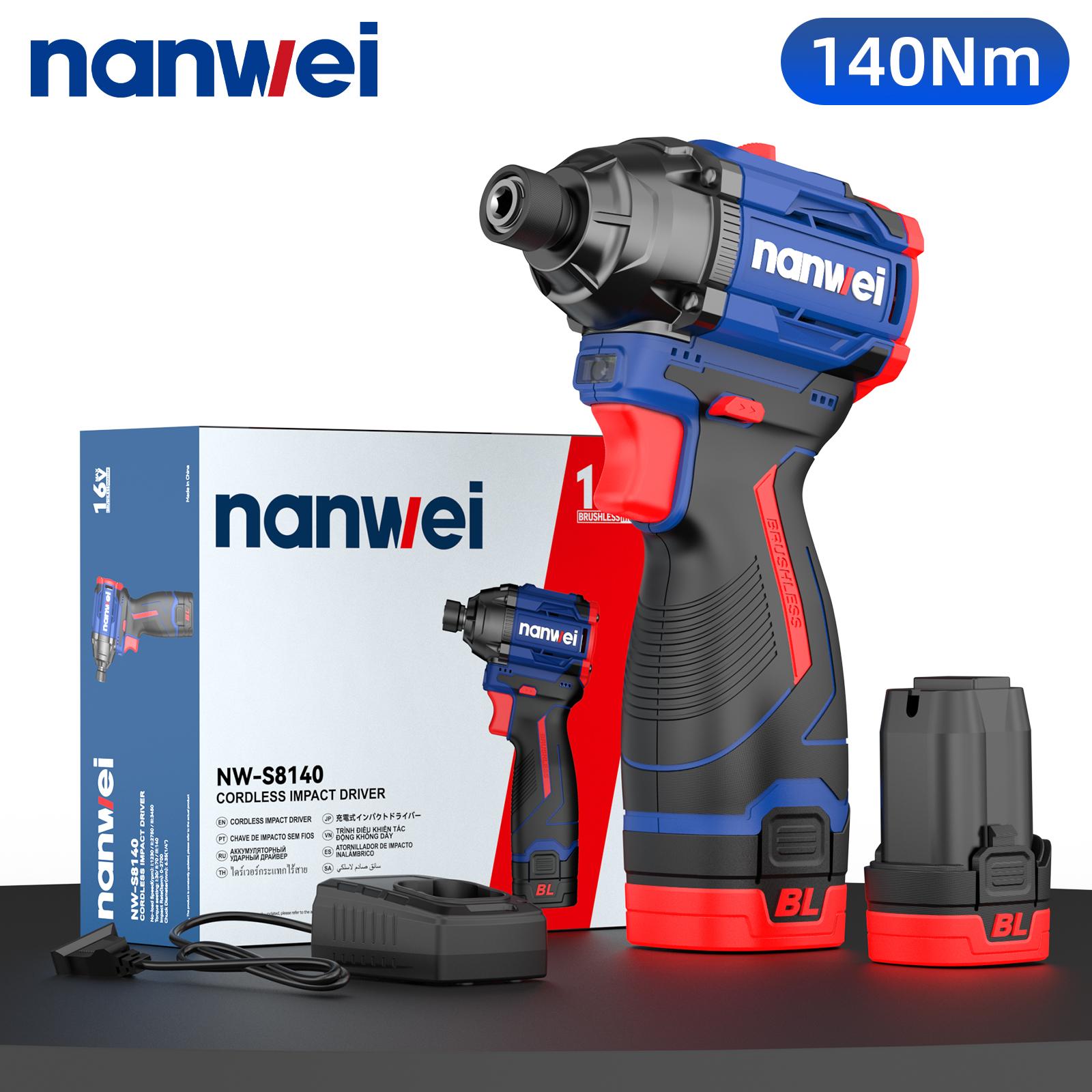

Электрическая отвертка NANWEI 16 В 30,I70,140 Нм 3-ступенчатая регулировка, 1/4 дюйма, максимальная скорость 3450 об/мин 2.0ah battery x2
