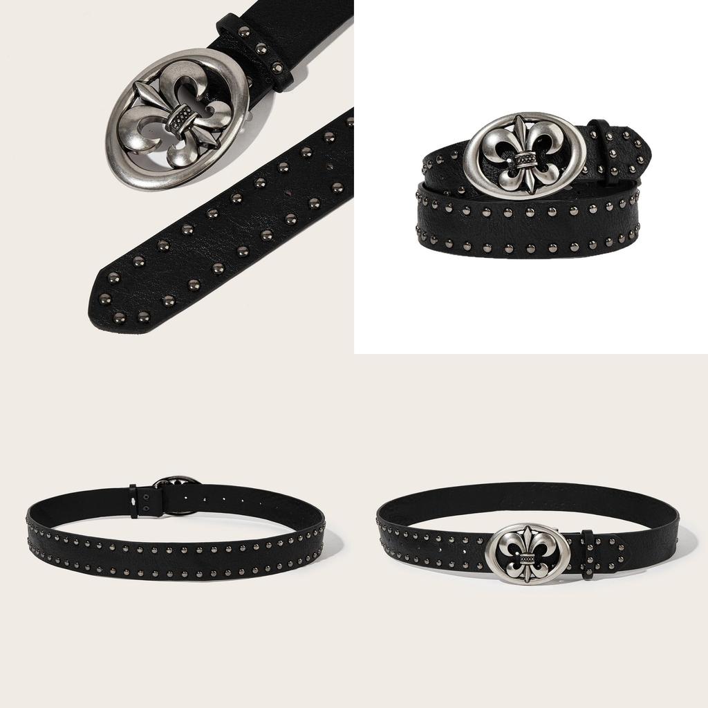 Punk Leather Belt For Men With Alloy Buckle And Studded Rivets For Casual Streetwear