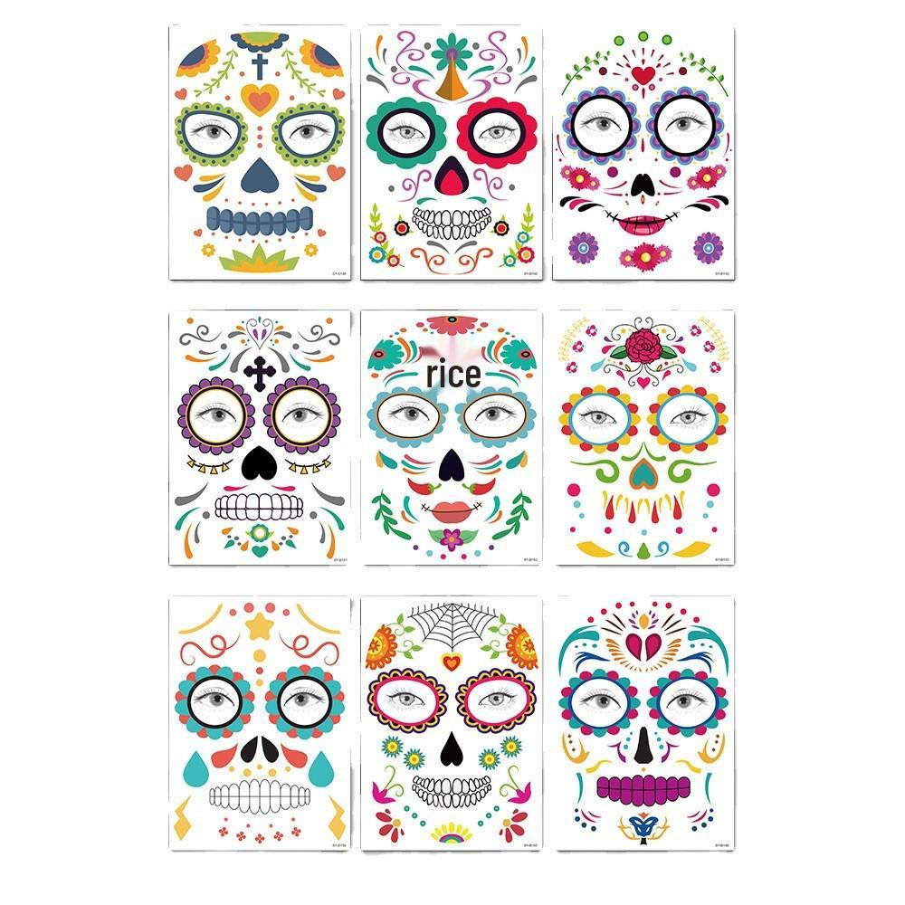 

Day of the Dead Waterproof Face Tattoo Stickers - Sweatproof Halloween Masquerade Makeup 210*150MM