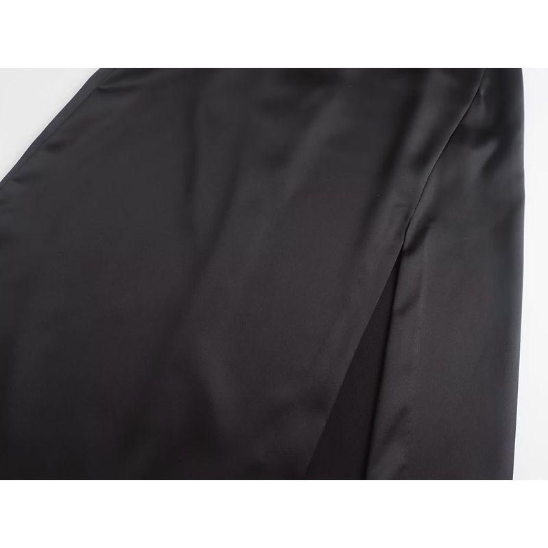 Ur Black Silk Satin Texture Tight Midi Skirt Dress