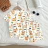 Kids Casual Short Sleeve Shirt and Shorts Set Animal Print Two Piece Outfit Lightweight Breathable Soft Fabric Summer Clothes for Children