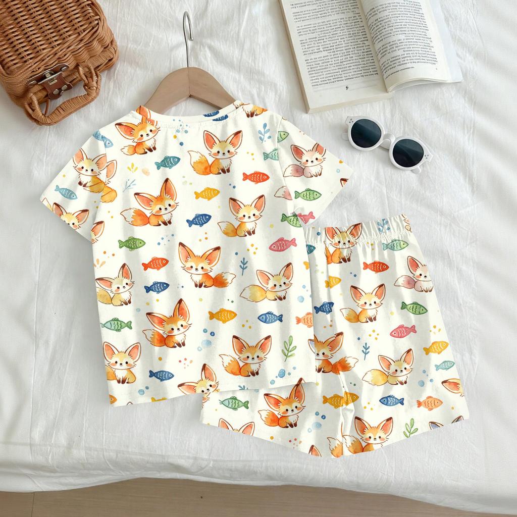 Kids Casual Short Sleeve Shirt and Shorts Set Animal Print Two Piece Outfit Lightweight Breathable Soft Fabric Summer Clothes for Children