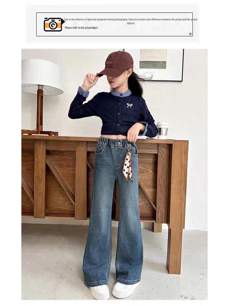 Girls' Plus Velvet Flare Jeans: Autumn/Winter 2025 - Thickened Casual Pants for Big Kids