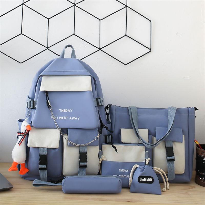 5pcs Schoolbag Student Large Capacity Spine Protection Five Piece Set  Boys Elementary School Students Girls' Backpacks Pencil Cases