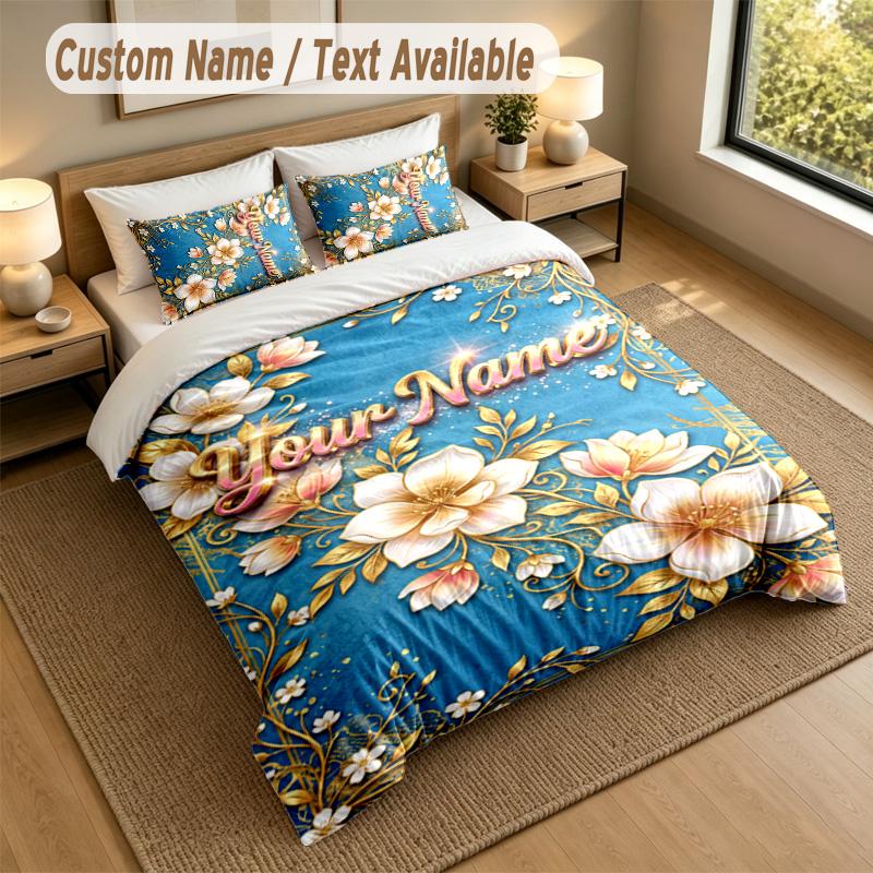 Floral Garden Theme Personalized 3Pcs Bedding Set Custom Text & Name 1 Sheet 2 Pillowcases Household Bedding 1pc